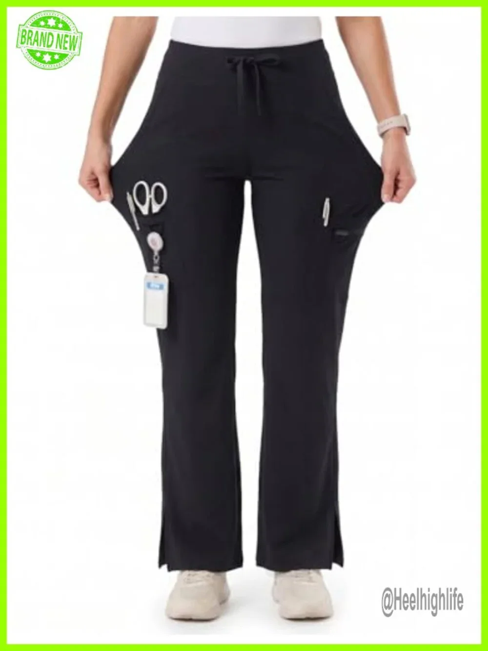 Women's Yoga Scrub Pants Wide Leg High Waisted Straight Uniform 5 Pockets Cargo